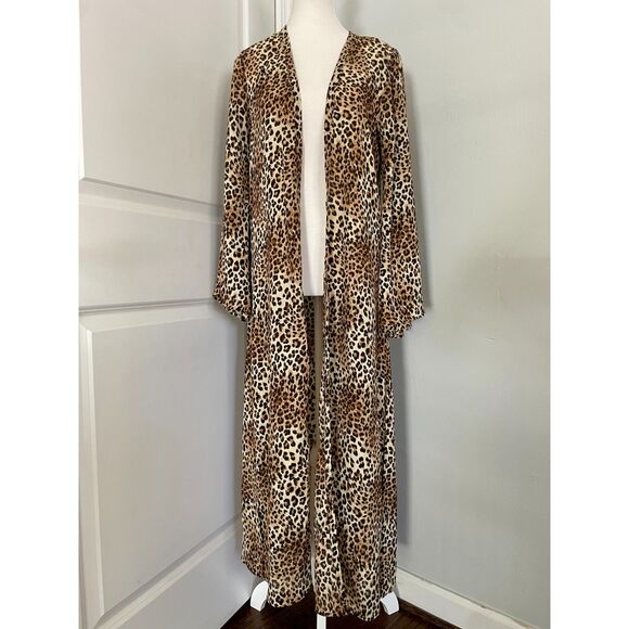 Show Me Your MuMu Jordana Cape Leopard Long Duster Cardigan Coverup Kimono - XS - Picture 2 of 8
